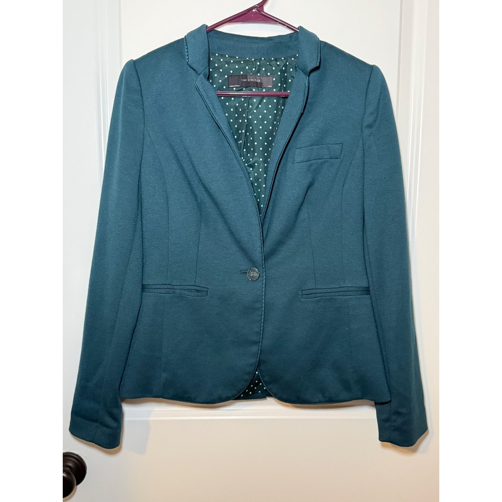 The‎ Limited Womens Teal Single Button Blazer Polka Dot Lining Size Small
